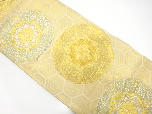 JAPANESE KIMONO / ANTIQUE FUKURO OBI / SILK / WOVEN FLORAL CREST